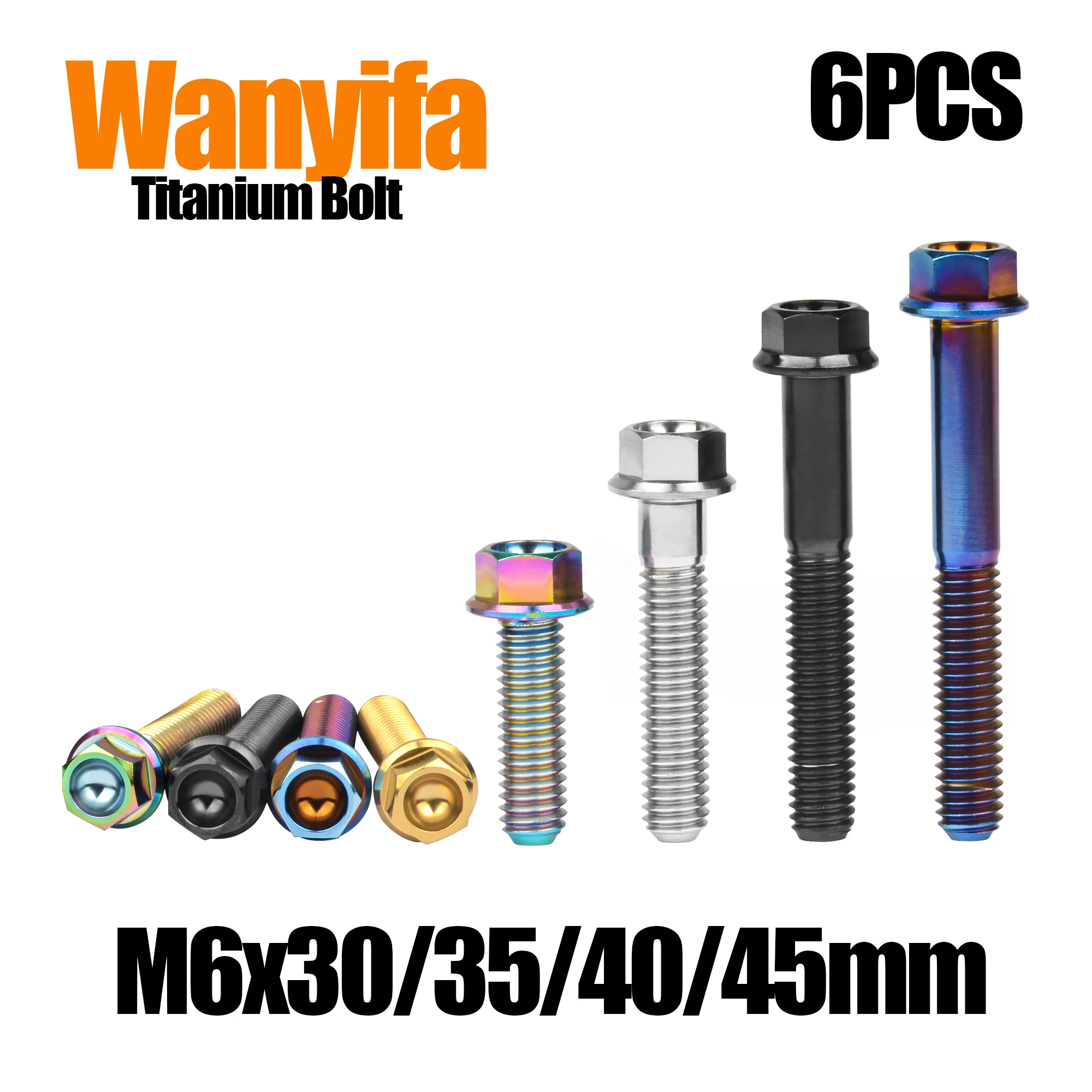 Wanyifa Titanium Screws Flange Head Hexagon Bolts M6x30/35/40/45mm For Bicycle Modification Part Fasteners 6Pcs